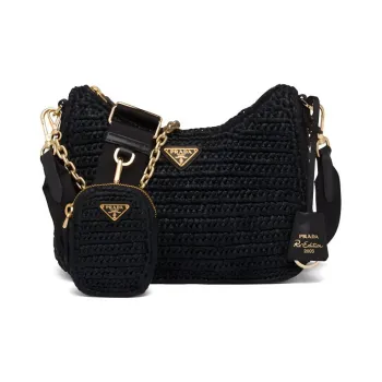PRADA Re-Edition Wicker Handbag Shoulder Bag Crossbody Bag Mini Women's Black