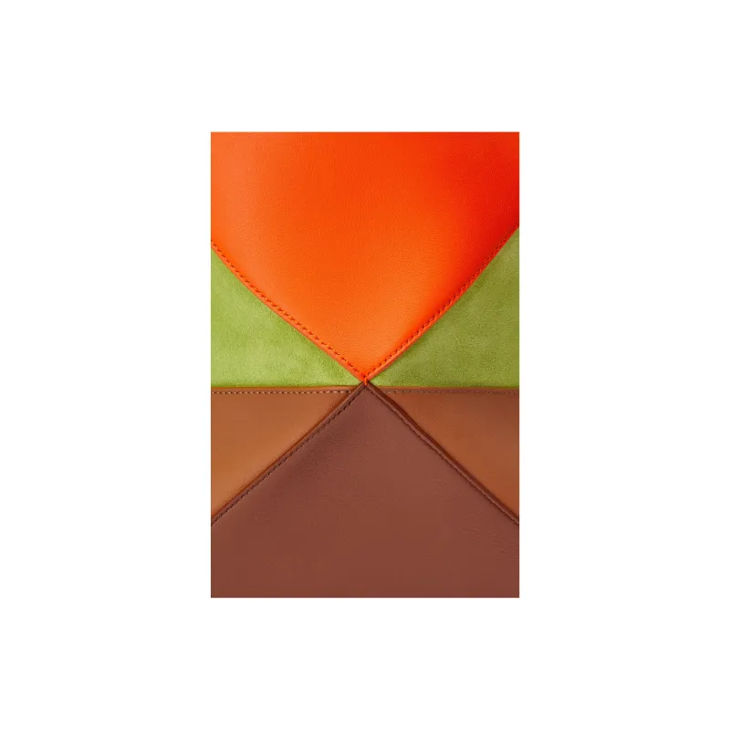 LOEWE Calfskin With Suede Tote Bag, Shopping Bag, Handbag Medium Size Women's Bright Orange & Prairie Green-6