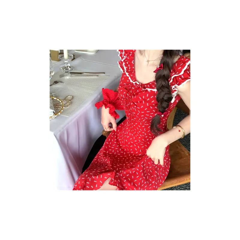 CHIWAWAMEME Sleeveless Dress Women's Red Floral-2