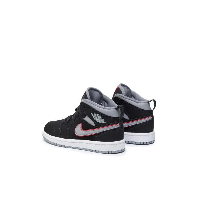 Jordan 1 Mid Black Particle Grey Gym Red PS-4