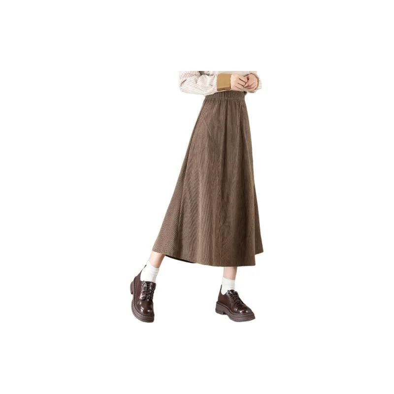 JEANSWEST Casual Long Skirt Women's Khaki-2