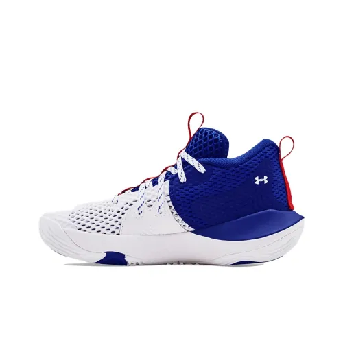 Under Armour Embiid 1 Cushioning Anti Slip Wear Resistant Breathability Mid Top Basketball Shoes White Blue Teenagers