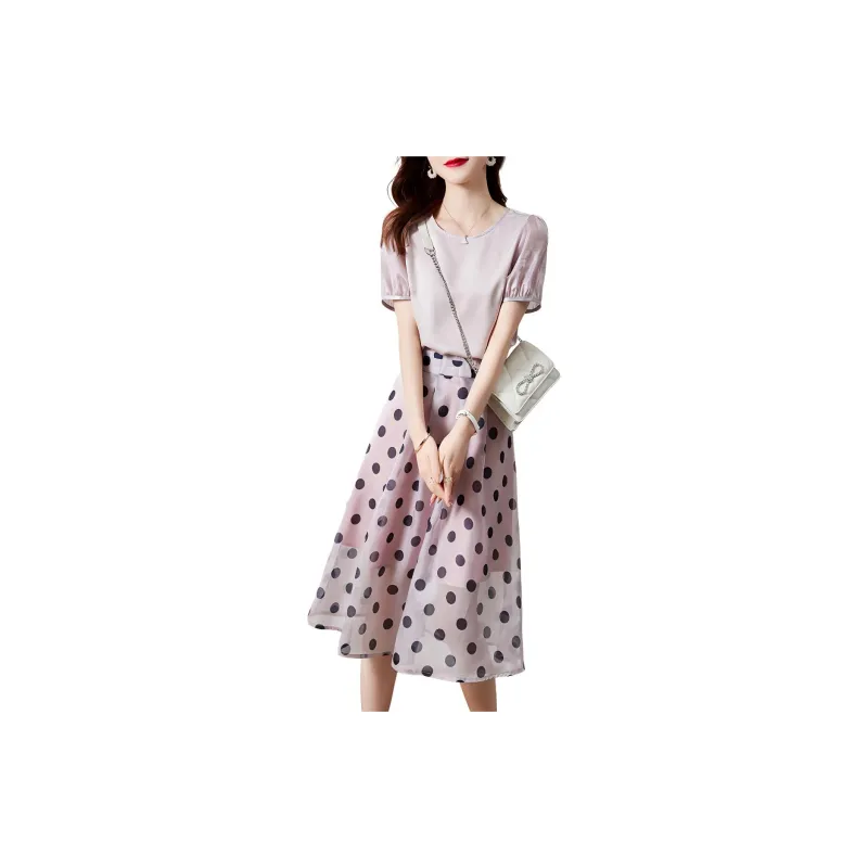 Mo Han Yi Mei Skirt Set Women's Gray Pink-1
