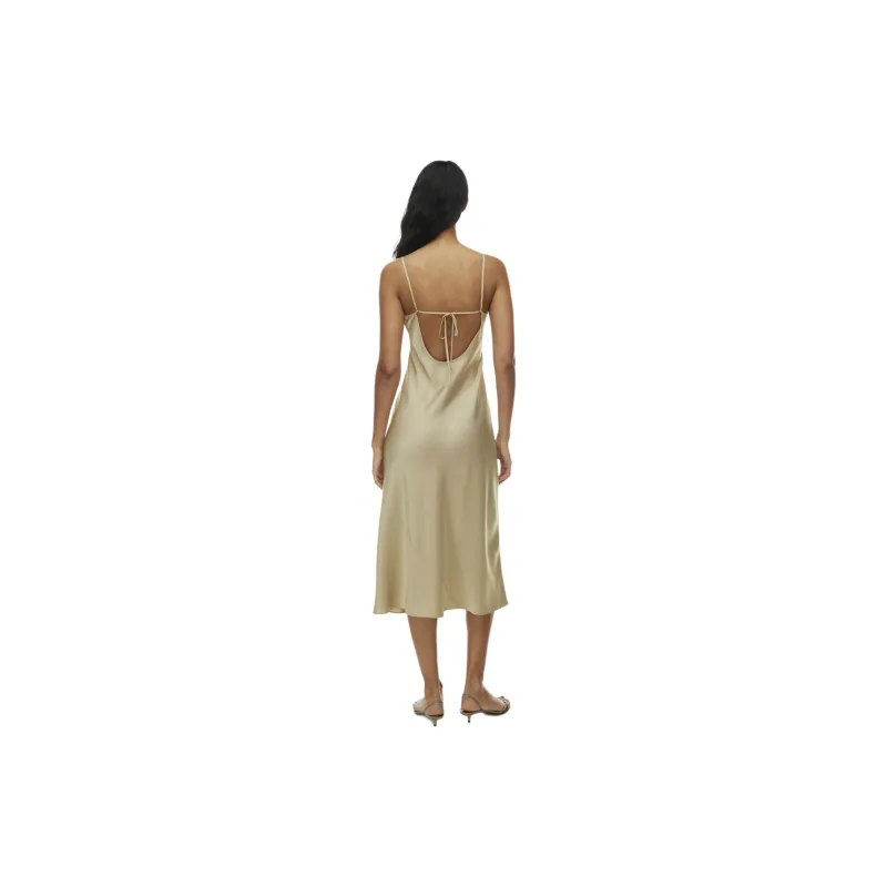 ARITZIA Wilfred Toulouse Satin Dress Slip Dresses Women's Humus Beige/Compost Beige Yellow-3