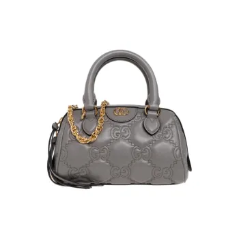 GUCCI GG Matelassé Leather Controller Boston Bag Shoulder Bags Handbags Mini Women's Earth Gray