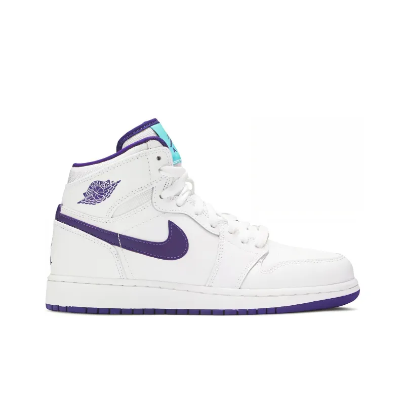 Jordan Air Jordan 1 Retro High Cushioning Balance Mid-Top Children's Basketball Shoes White Purple Teenagers-1