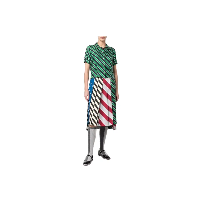 THOM BROWNE Awning Stripe Printed Tucked Blouse-1