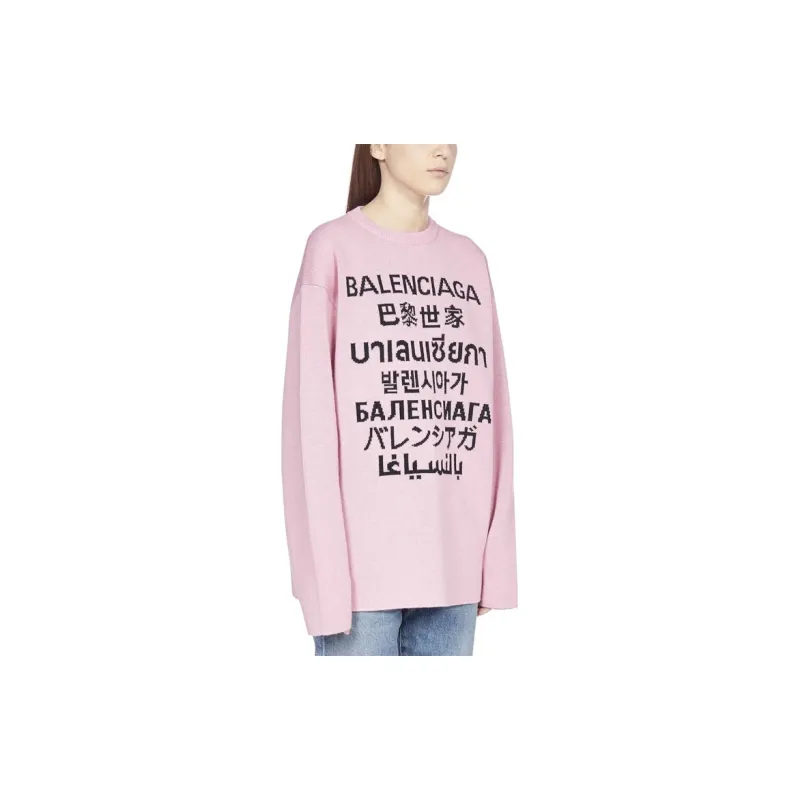 Balenciaga Languages Intarsia Knit Sweater Pink-3