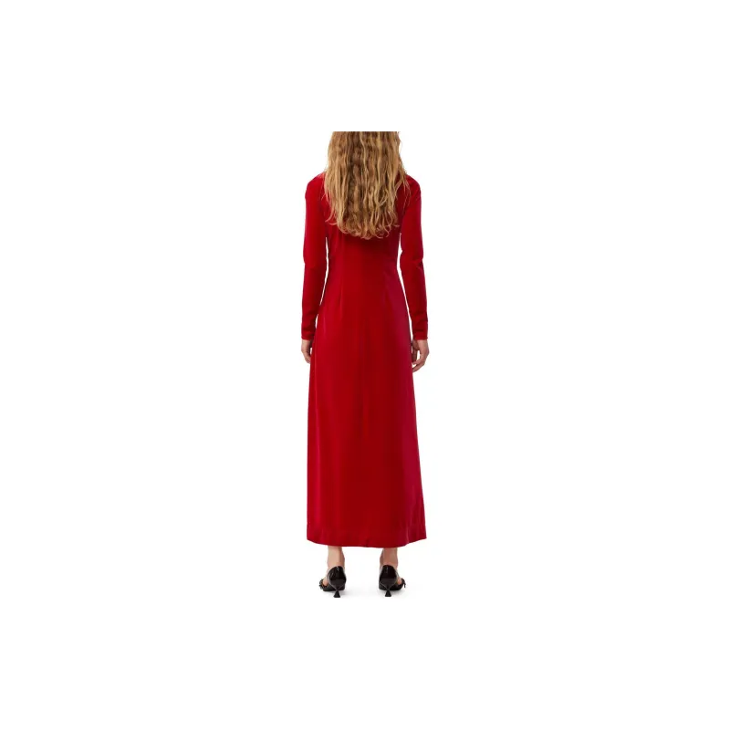 GANNI Red Velvet Jersey Twist Long Dress Long-Sleeved Dresses Women's Red-3