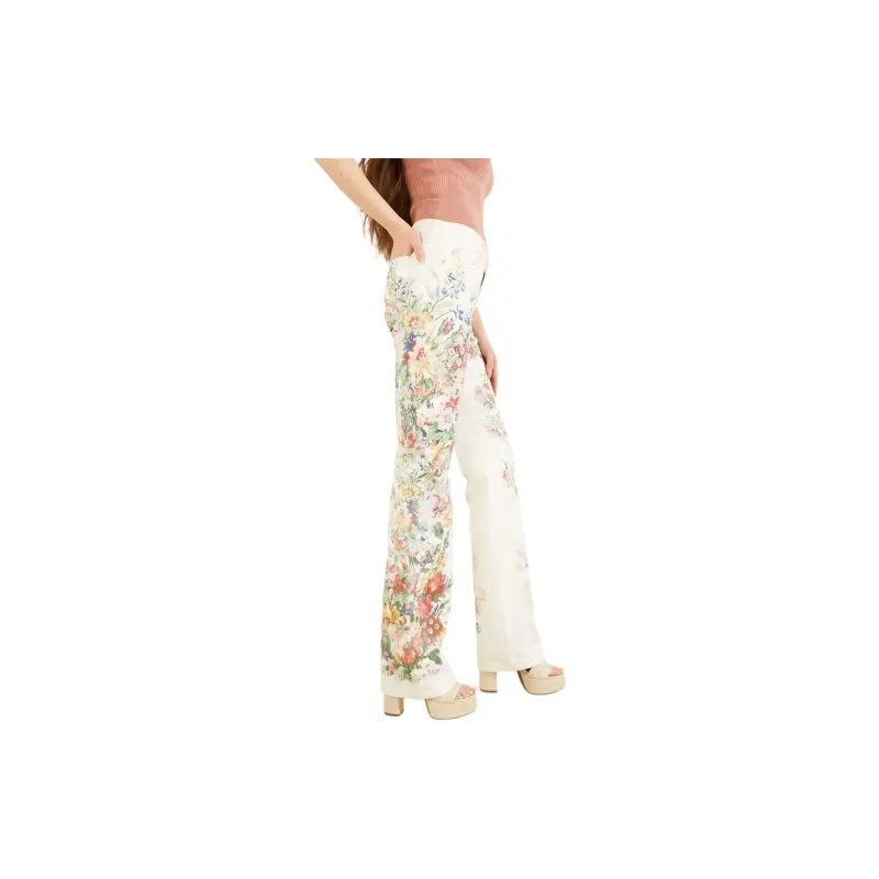 GUESS Sexy Bootcut Floral Jeans Jeans Women's White-4