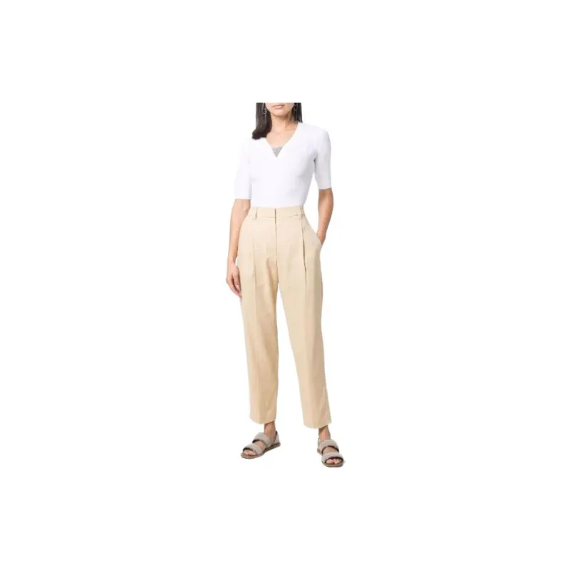 Brunello Cucinelli Monili Chain Embellished V Neck T Shirt-2
