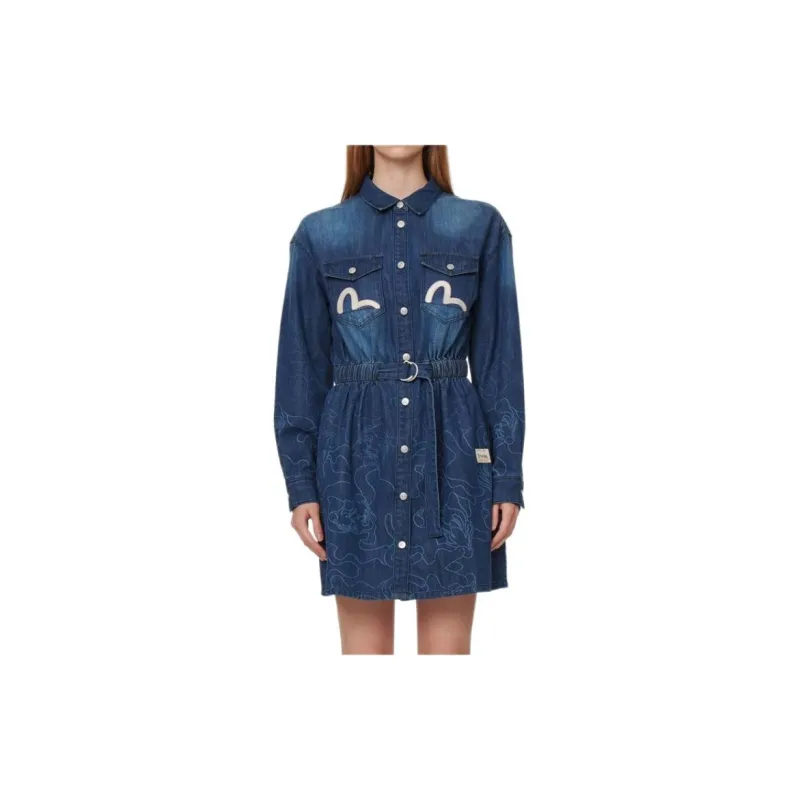 EVISU Long Sleeved Dresses Women's Denim Blue-5