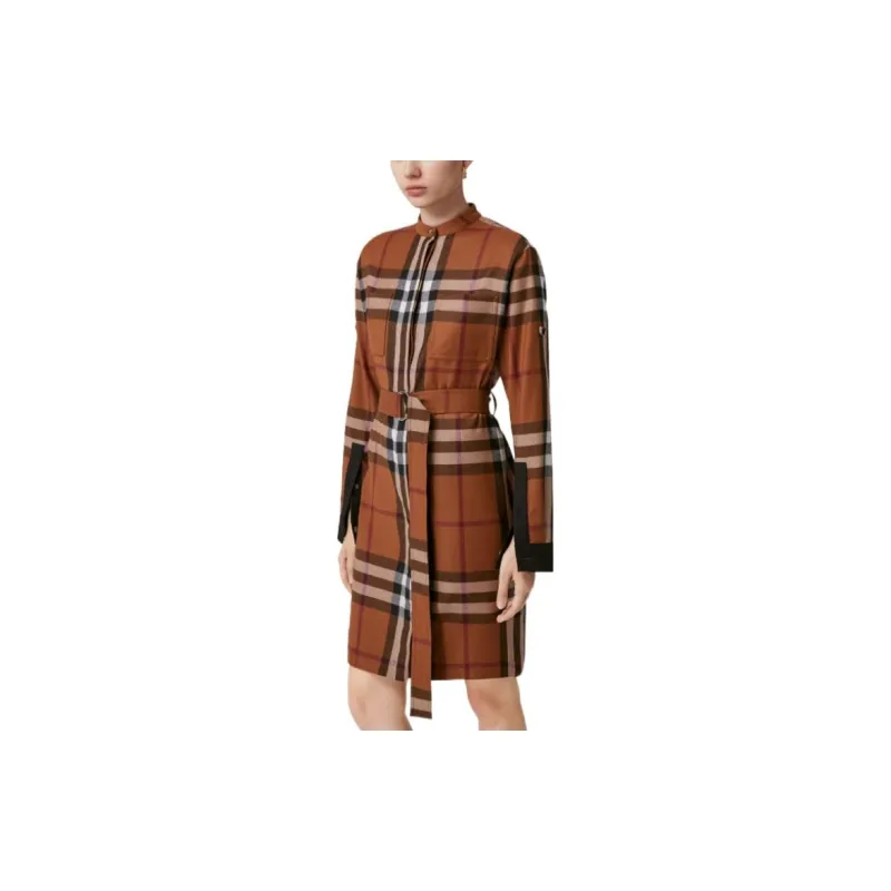 Burberry FW22 Long Sleeved Dress Women's Brown-3