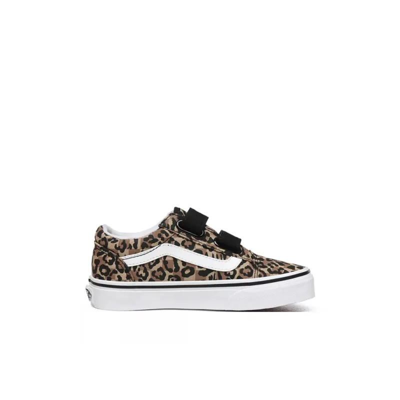 Vans Old Skool V Non slip Lightweight Low Top Kids' Skateboarding Shoes Leopard Print Children Aged 3 7 Years Old-1