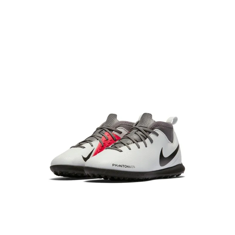 Nike Jr. Phantom Vision Club DF TF Abrasion Resistant Breathable Low Top Kids' Soccer Shoes Gray White Red Kids'-2