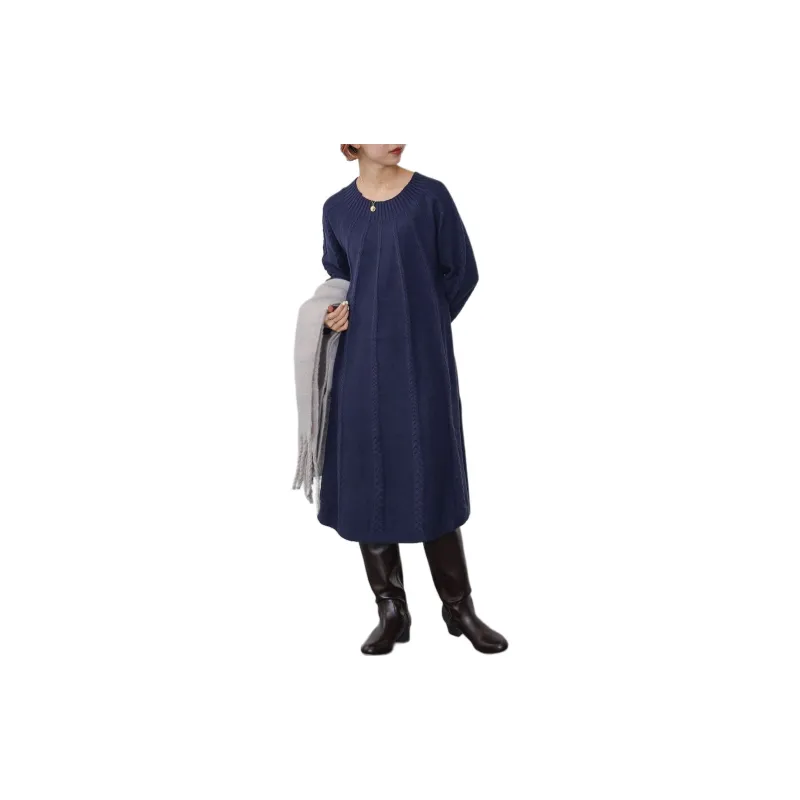 Beams HEART Long Sleeved Dress Women's Marine Blue-1
