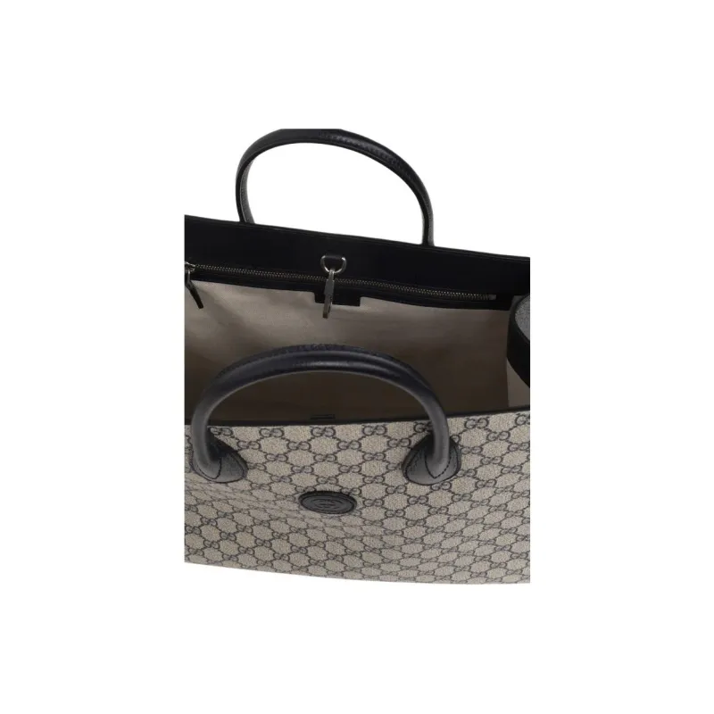 GUCCI Canvas With Leather Tote Bag Shopping Bag Shoulder Bag Crossbody Bag Handbag Medium Size Unisex Blue/Beige-3