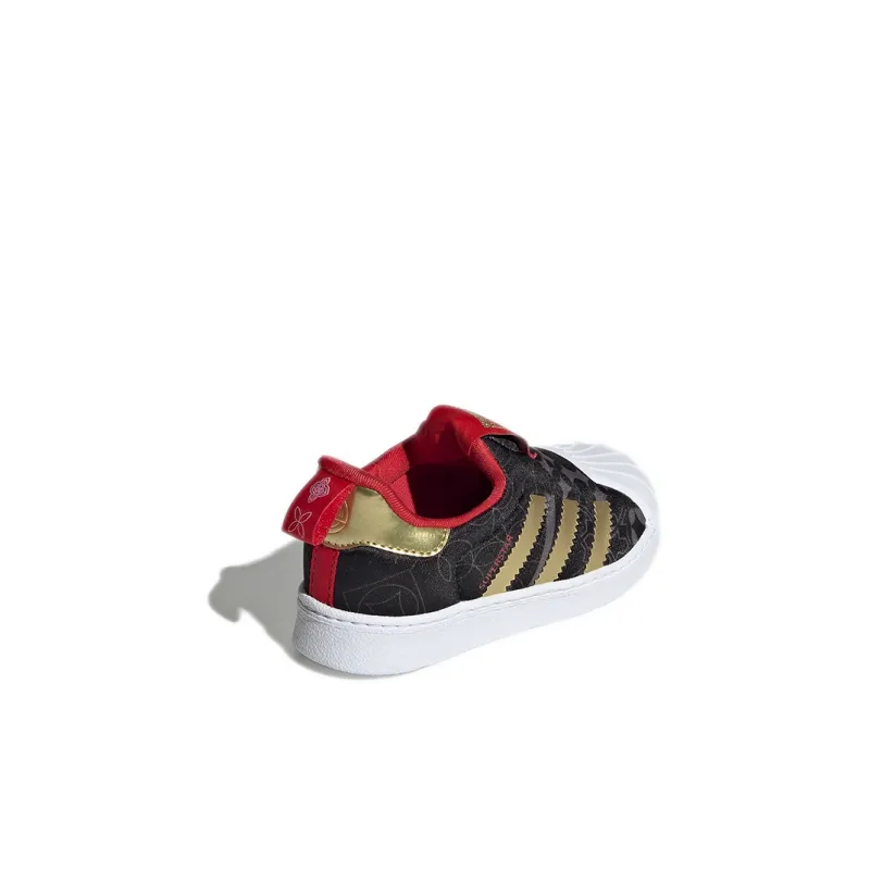 Adidas Originals Superstar Collection 360 I Abrasion Resistant Low Top Toddler Shoes Black Gold Infant And Toddler-3