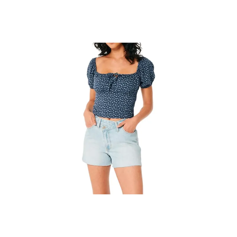 Hollister Crop Tops Women's Navy Floral Pattern-1