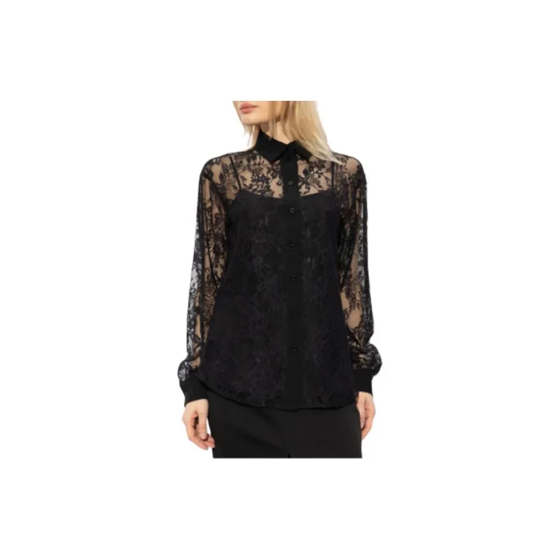 MOSCHINO Floral Lace Curved Hem Shirt-1