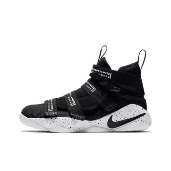 Nike Zoom Soldier 11 Slip Resistant Cushioning High Top Children's Basketball Shoes Black White Teenagers