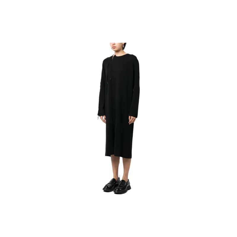 Yohji Yamamoto Tie detail Long sleeve Midi Dress-3