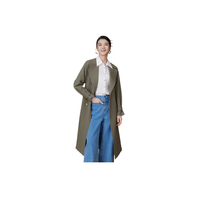BBLLUUEE Trench Coat Women's Tea Green-3