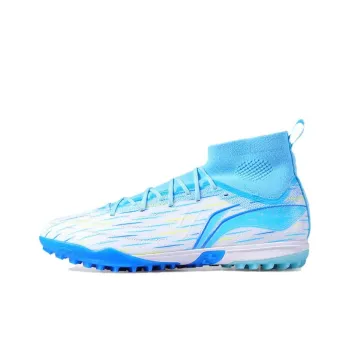 LiNing TF Rubber Broken Studs Artificial Ground Anti Slip Wear Resistant Soccer Shoes Men's White Blue