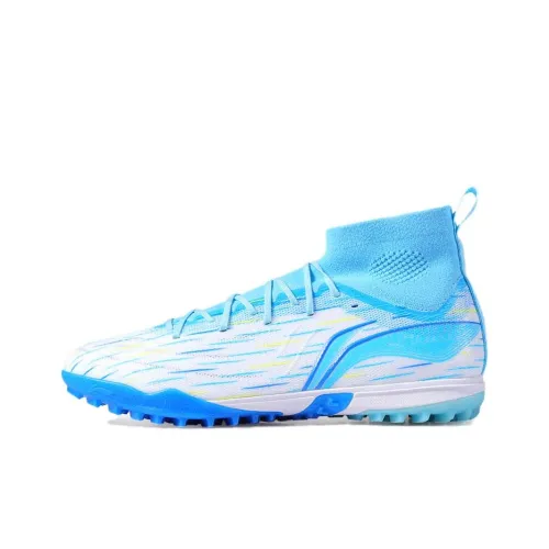 LiNing TF Rubber Broken Studs Artificial Ground Anti Slip Wear Resistant Soccer Shoes Men's White Blue