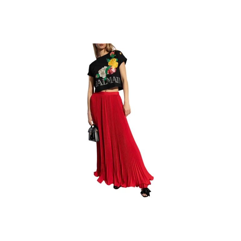 BALMAIN SS24 Casual Long Skirt Women's Red-1