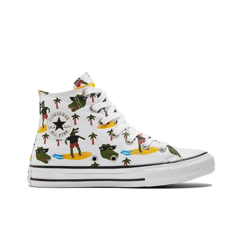 Converse Chuck Taylor All Star Anti Slip Wear Resistant High Top Kids Canvas Shoes White Green Teenagers-1