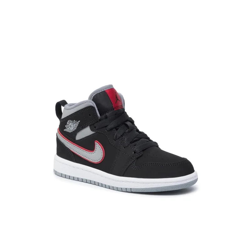 Jordan 1 Mid Black Particle Grey Gym Red PS-2