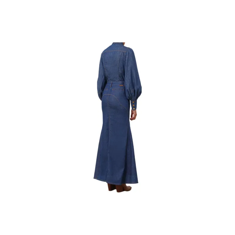 Zimmermann SS24 Denim Long Skirts Women's Railroad Blue-1