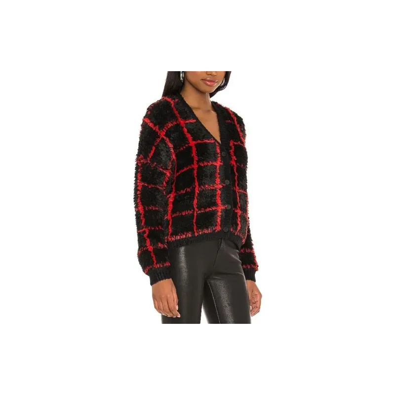 Rta Ella Checked Textured Cardigan-3