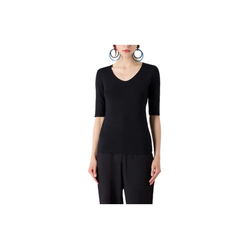 EMPORIO ARMANI Viscose Stretch Jersey V neck Jumper With Three quarter Length Sleeves-1