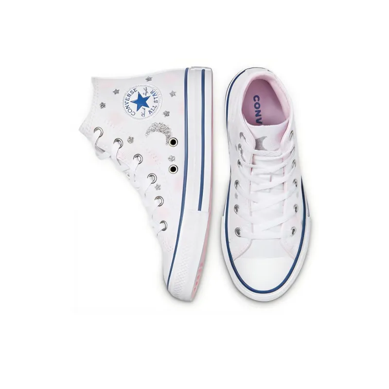 Converse Chuck Taylor All Star Anti Slip Wear Resistant High Top Kids' Skateboarding Shoes Pink White Silver Teenagers-4
