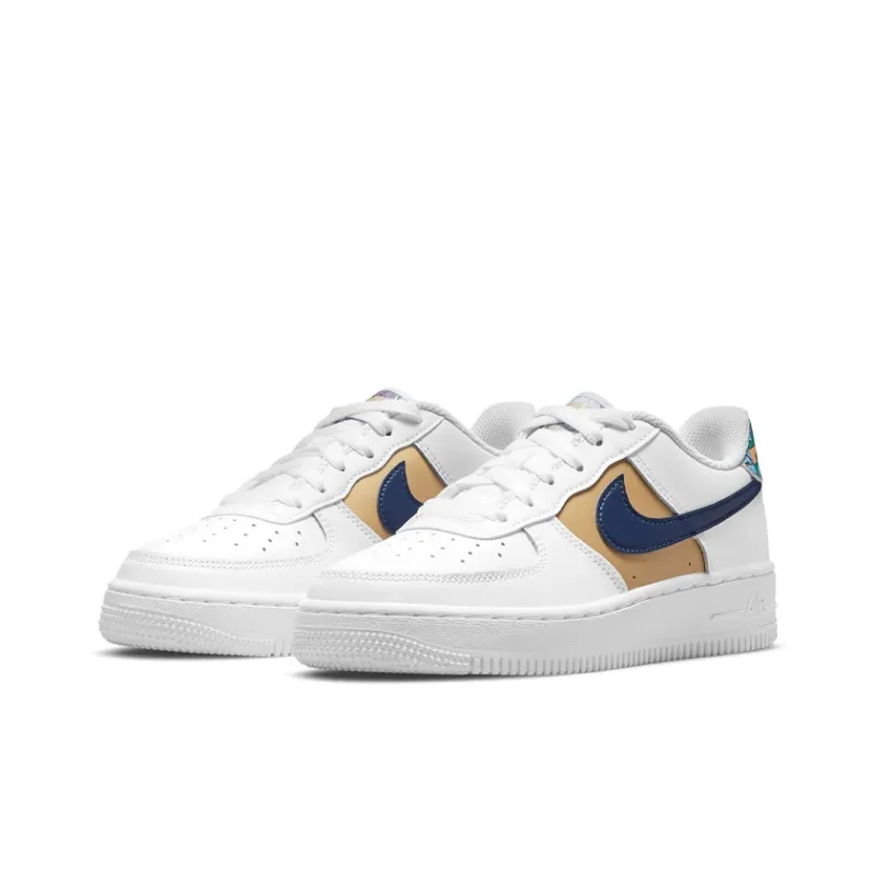 Nike Air Force 1 Low '07 LV8 White Blue Void Metallic Gold GS-2