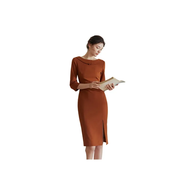 ROEYSHOUSE Long Sleeved Dresses Women's Caramel-2