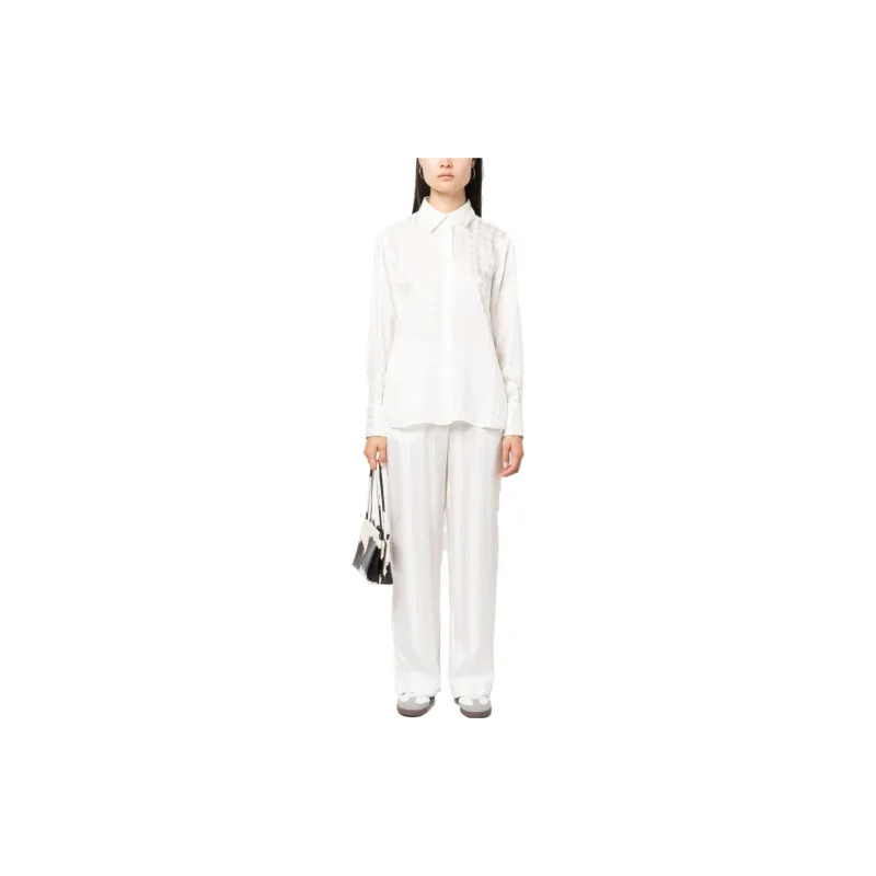 MSGM Houndstooth Patterned Curved Hem Satin Shirt-3