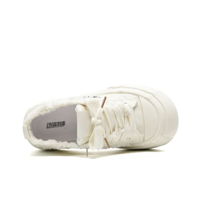Anime Story Slip Resistant, Abrasion Resistant, Lightweight Low Top Skateboard Shoes Women's White-4