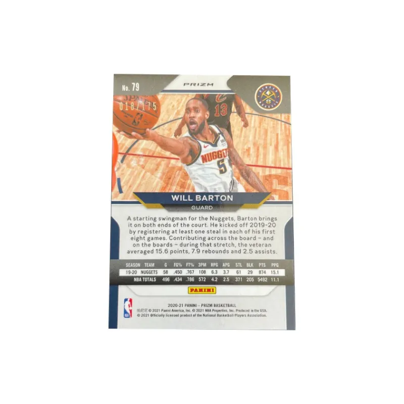 PANINI 2020 21 PRIZM Nuggets Will Barton Blue Bubbles Refractor/175 Player Card Product Access Sports Cards 1 Pc-1