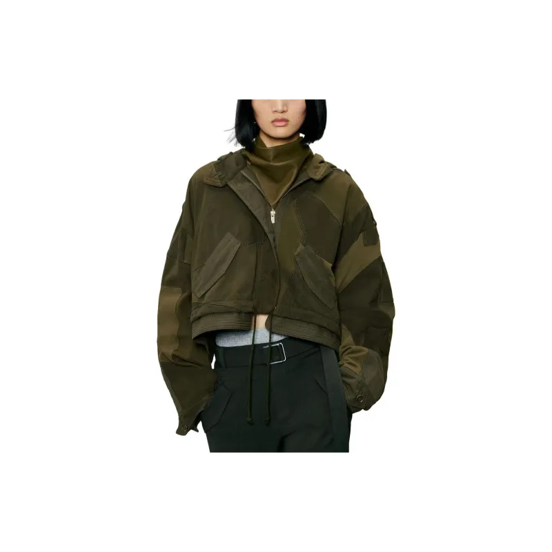 ZARA Cropped Coats Women's Dark Khaki-2