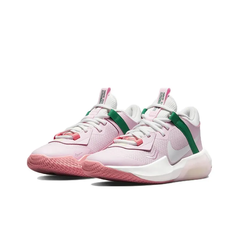 Nike Anti Slip Wear Resistant Mid Top Children's Basketball Shoes Pink White Unisex-2