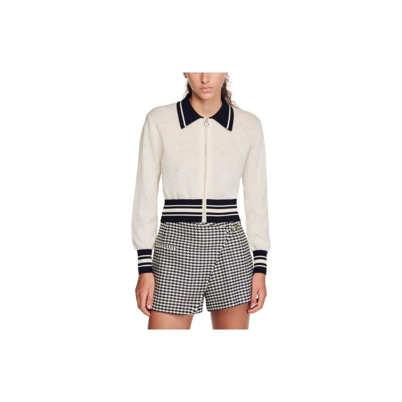 Sandro Two Tone Cardig Knitwear Women's Beige-5