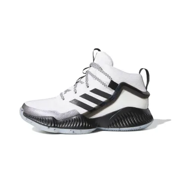 Adidas Lockdown J Anti Slip Wear Resistant Mid Top Basketball Shoes White Black Teenagers