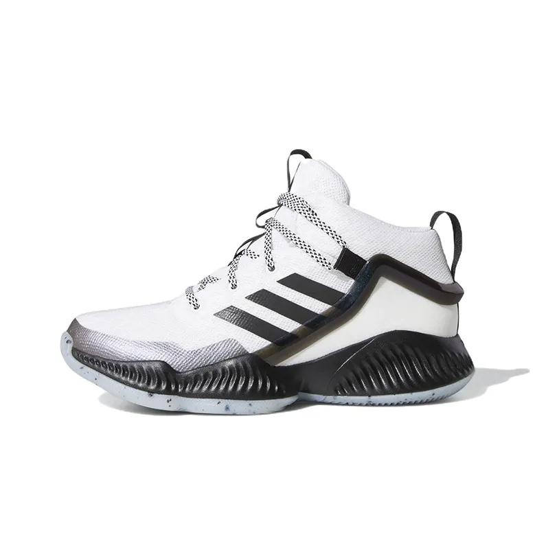 Adidas Lockdown J Anti Slip Wear Resistant Mid Top Basketball Shoes White Black Teenagers-0