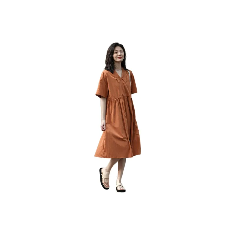 【dme】 Short Sleeved Dresses Women's Tangerine Orange-1