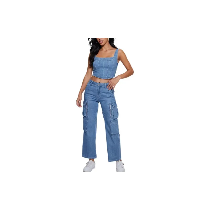 GUESS Denim Bustier Tank Tops Women's Blue-1