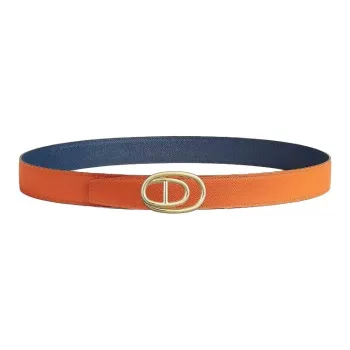 HERMES Calfskin Leather Belts Men's Orange, Marine Blue Width 3.2cm
