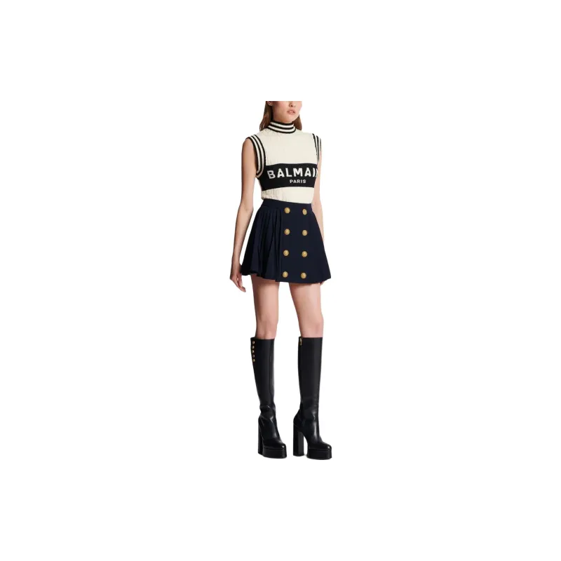 BALMAIN Button Embellished Pleated Skirt-4